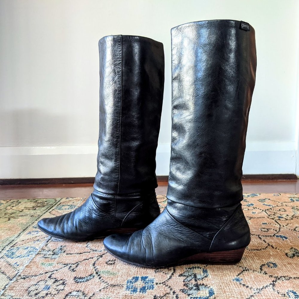 CAMPER Black Leather Slouch Pirate Boots - Picture 1 of 5